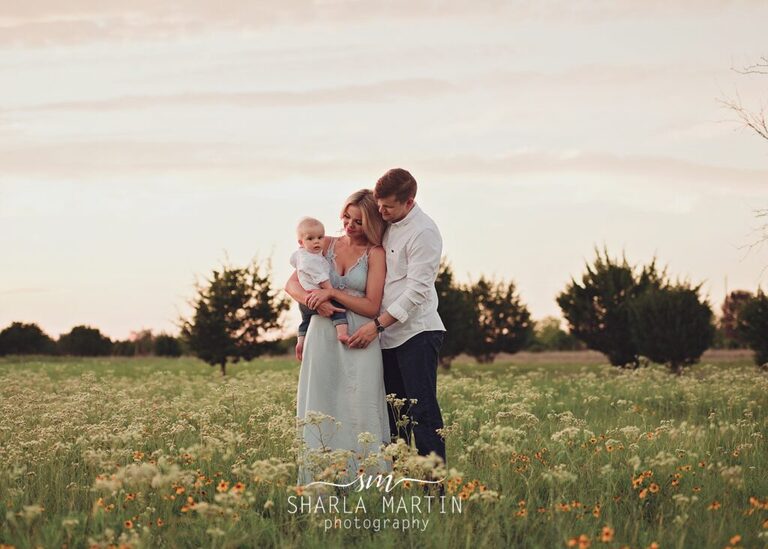 austin family in wildflowers with baby