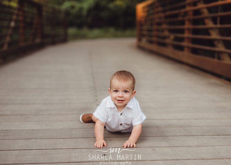 one year old boy baby photo on bridge in cedar park